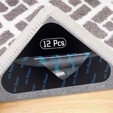 12Pcs Non-Slip Rug Corner Grippers for Hardwood Floors - No Damage Stickers