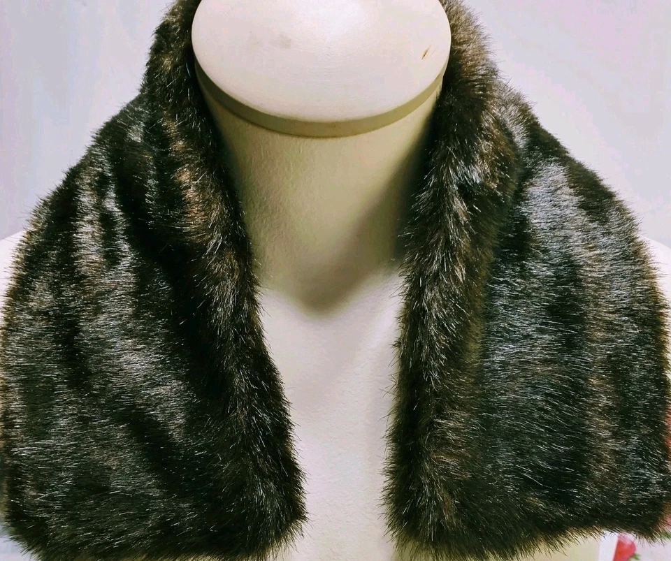 Cuello de piel sintética marrón oscuro de colección para abrigos/vestidos/suéteres o proyectos 22" x 5" Foto 4 de 4