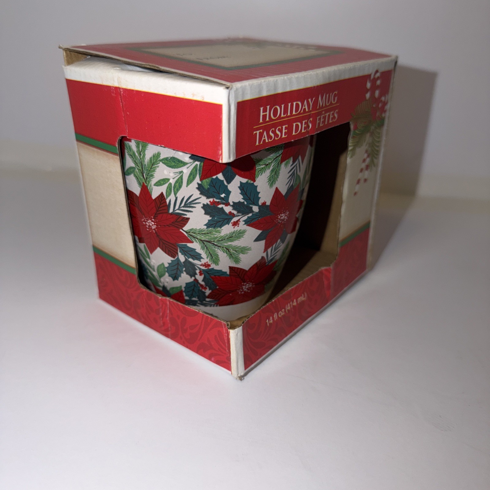 NIB Holiday Mug 14oz Poinsettia Christmas Greenbrier International Royal Norfolk