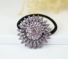 Sunflower Lilac Purple Crystal Rhinestone Hair Tie Barrette Ponytail Holder B017