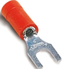 Sta-Kon TV18-10F, 22 to 16 AWG, #10 Stud, Red, Insulated, Fork Terminal, 1 pc