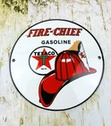 VINTAGE 6" DOME TEXACO FIRE-CHIEF FIREFIGHTER GASOLINE GAS OIL PORCELAIN AD SIGN