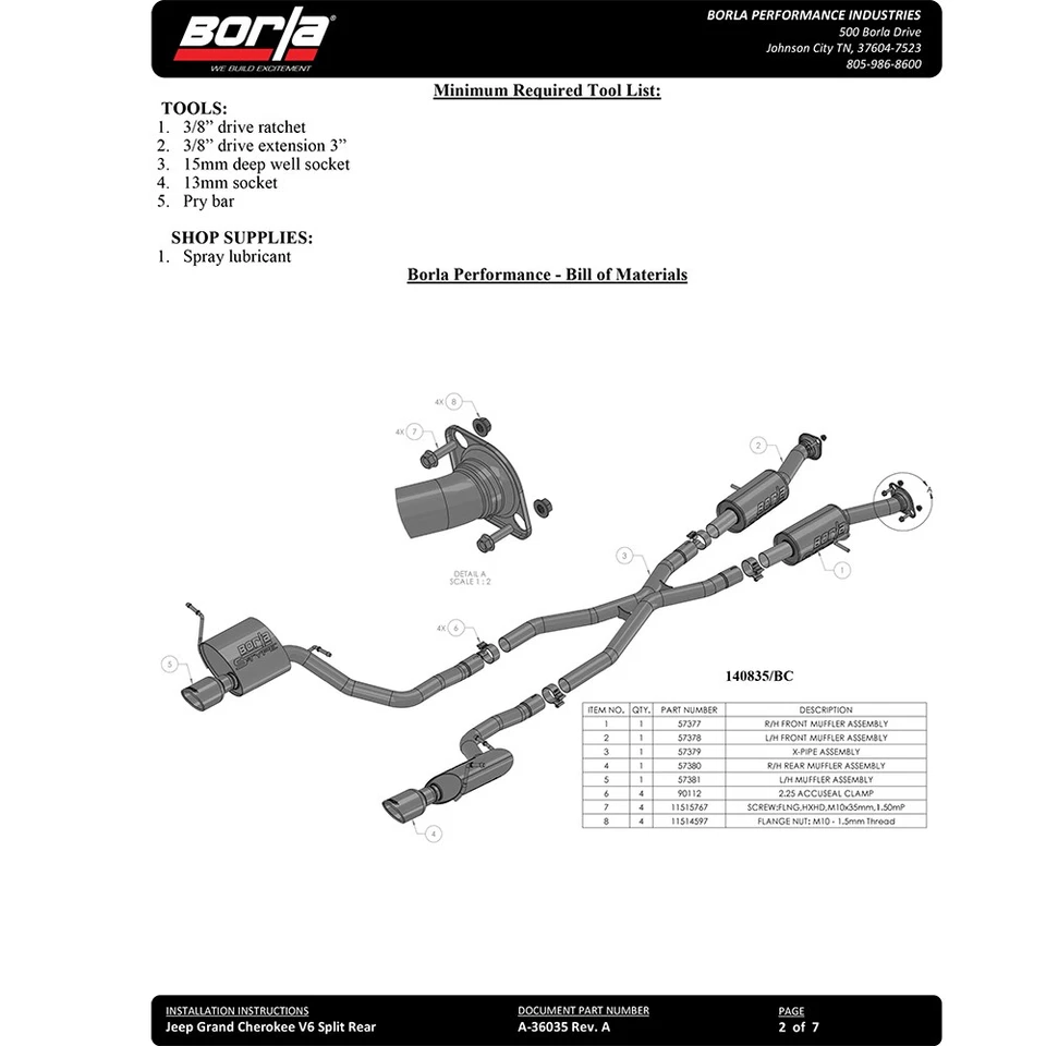Borla 140835 S-Type Cat задняя выхлопная труба для Jeep Grand Cherokee WK2 3,6 л V6 2014-21 годов выпуска - Изображение 4 из 4