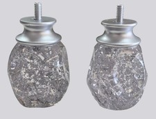 Clear Plastic Knobs Silver Glitter Design Tops 2"
