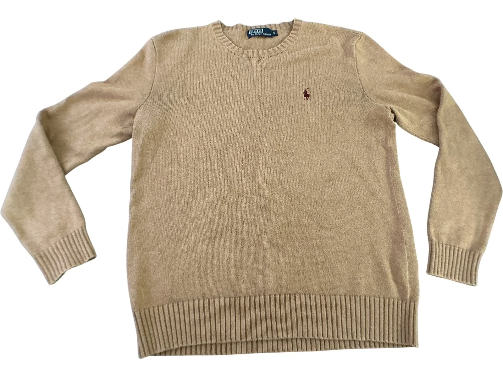 Polo Ralph Lauren Beige Wool Crew Neck Jumper Logo - Size S