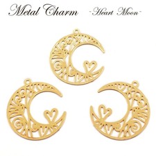 Metal Charm Crescent Moon Heart Openwork Gold - 1pc