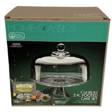 NOS Anchor Hocking Canfield 2-Pc Footed Cake Set / Domed Cake Plate / Punch Bowl