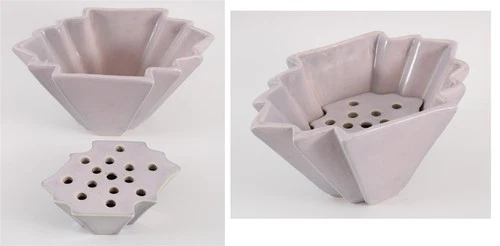 Antique 1920s Art Deco Weller Art Pottery Lorbeek Geometric Vase & Flower Frog