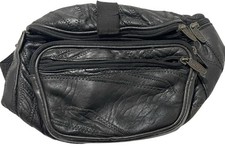 Tinder Leather Patchwork Black Large Bum Bag Hip Fanny Pack Travel VTG 80s
