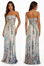 Ted Baker Wedding Guest Floral Strapless Maxi Dress Silk Feel UK 10