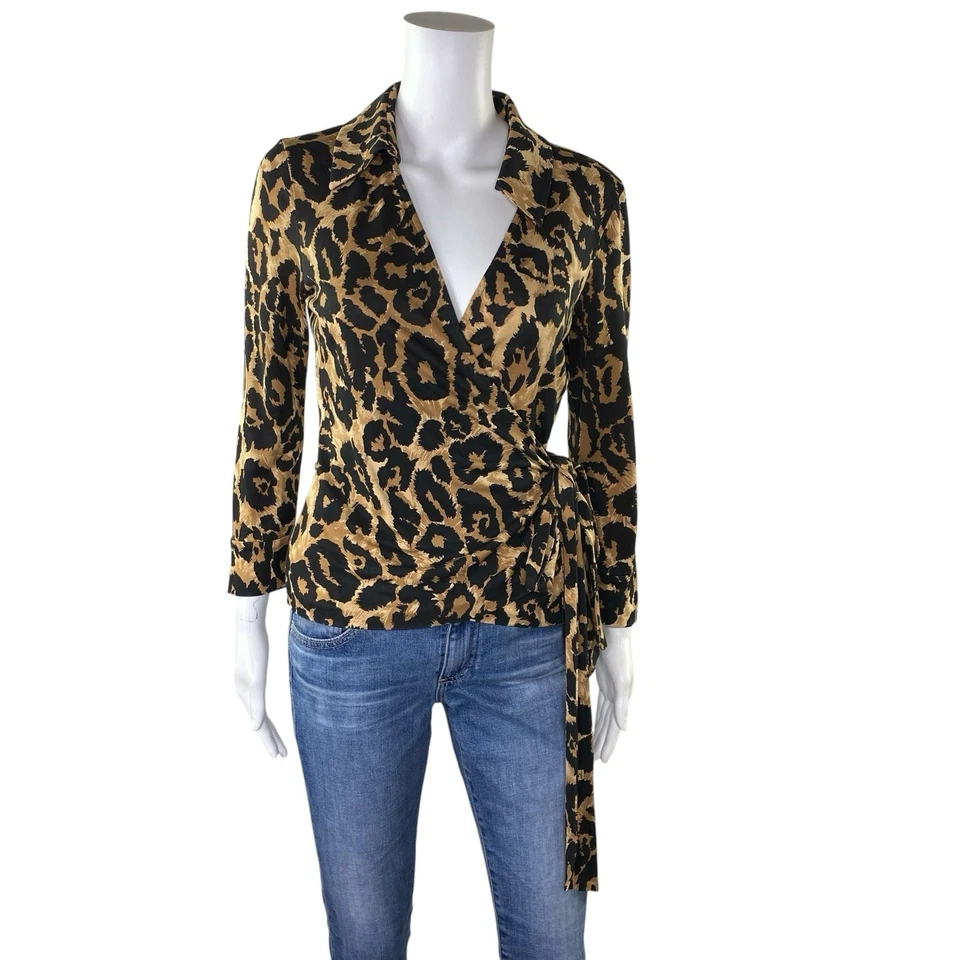Blusa Camisa Top Diane Von Furstenberg Vintage Icónica Leopardo Seda Talla 10 Foto 2 de 4