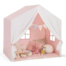 Kid’s Play Tent Toddler Playhouse Castle Solid Wood Frame w/ Washable Mat Pink