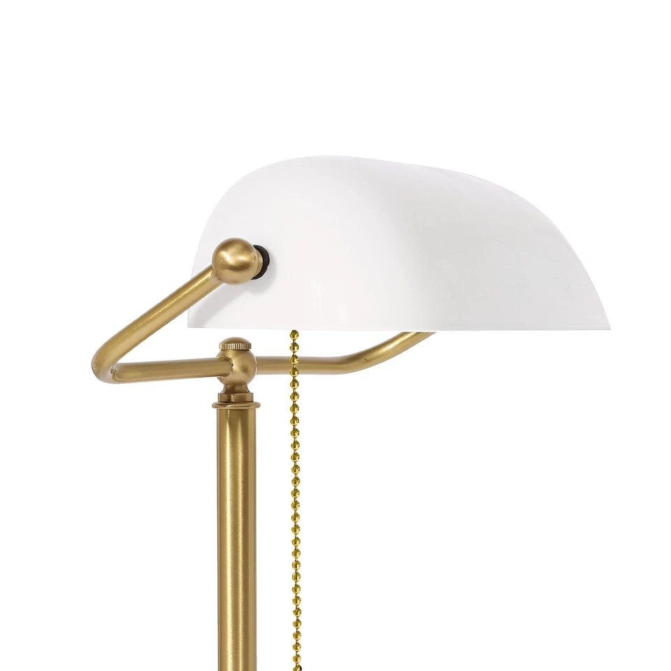 Bankerlampe Messing Glas 40 cm in Bronze Weiß Zugschalter E27 Schreibtischlampe - Bild 2 von 4