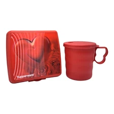 Tupperware Sandwich Keeper Red Heart Hologram and Impressions Mug Valentine Red