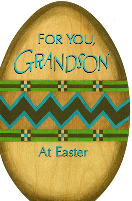 You Make Us Happy Easter Grandson Brown Wood Grain Egg Greeting Card