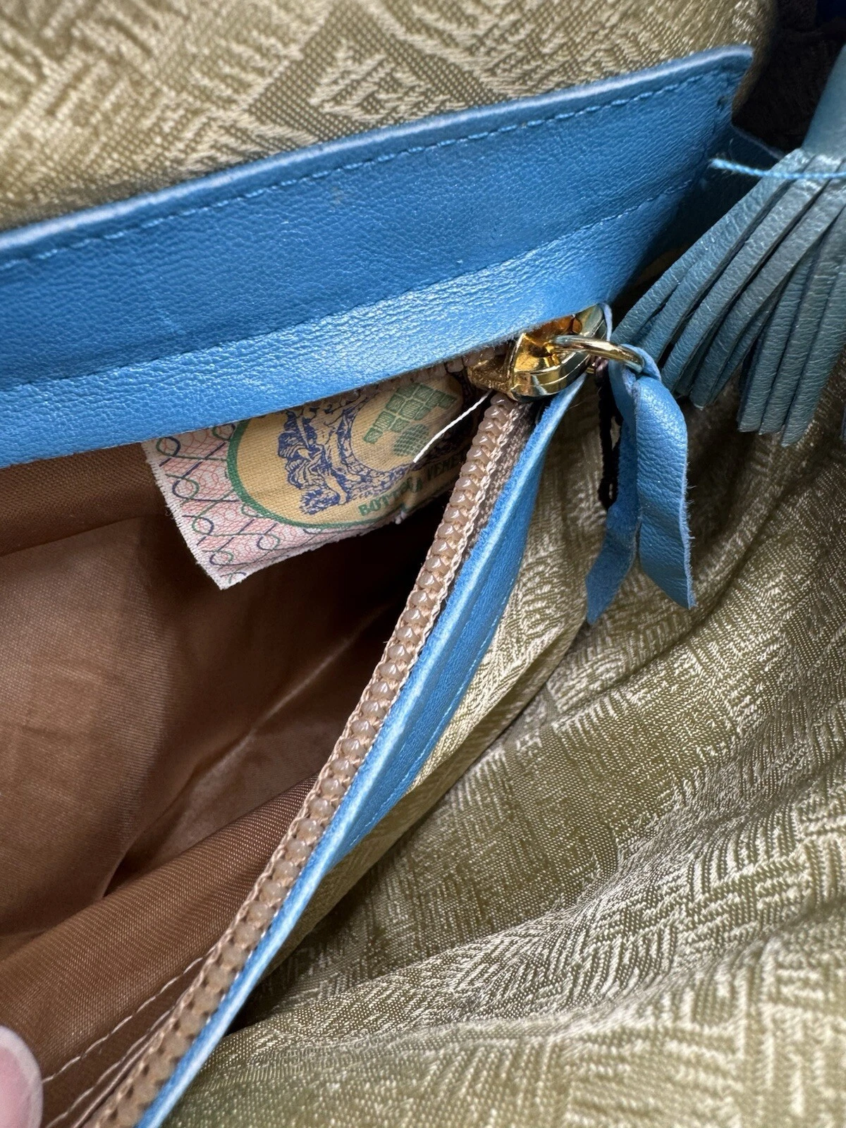 BOTTEGA VENETA Borsa a tracolla Bottega Venata Nodini pelle intrecciata blu metallizzato originale