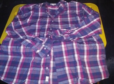 NEW Bixby Nomad Men's Size 3XL Button Shirt Long Sleeve Blue Plaid