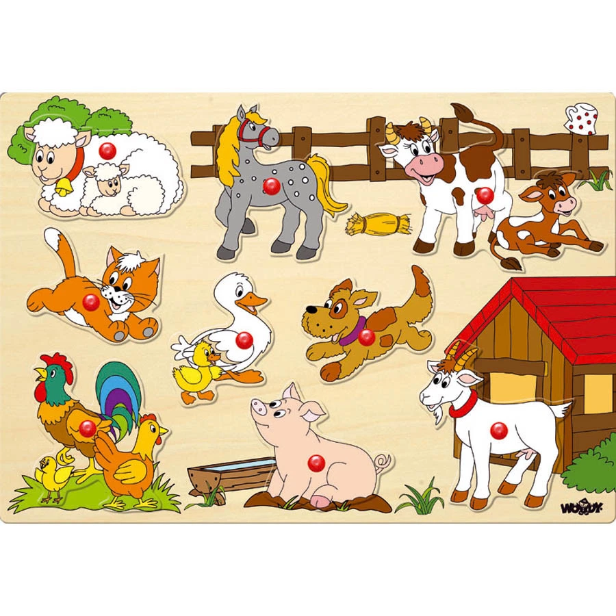 WOODYLAND KINDER HOLZ STECKPUZZLE "FARMTIERE" Holzpuzzle Kleinkinder Setzpuzzle # 91905