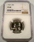 1957 25c NGC PF68 PROOF WASHINGTON QUARTER SILVER PF 68