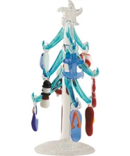 Blue Glass Christmas Tree 6 inch with Nautical Ornaments