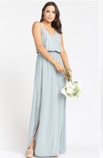 Show Me Your Mumu Kendall Maxi Dress V Neck Slit Blouson Silver Sage Blue L