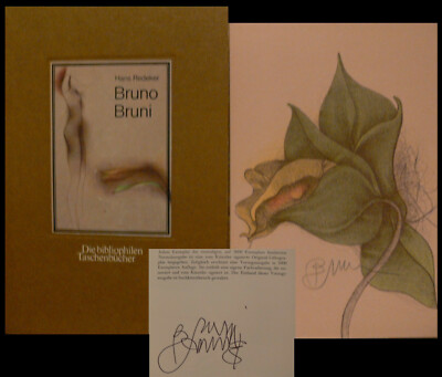 Bruno Bruni 2x Signed Bibliophile Book with Lithograph Orchidea Signature 
