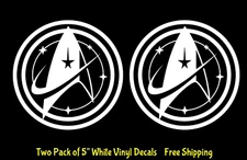 Starfleet Command Star Trek 2 Pack of 5" White Vinyl Decals Car Tablet Window