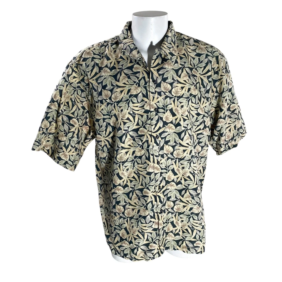 Cutter & Buck Hawaiian Shirt 2XL Floral Tropical Leaves Vines Black Tan - Image 2 of 4