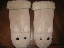 New Greyish Womens Fur sheepskin Mittens with White fur trim Bunny Design