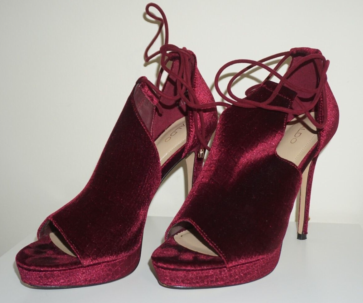 ALDO Tilley 40 Red Velvet Lace Up Open Toe 4 Heel Platforms Size 8.5 | eBay