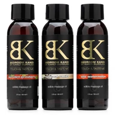 Vegan-Friendly edible Massage oil Trio: Vanilla, Strawberry, and Watermelon