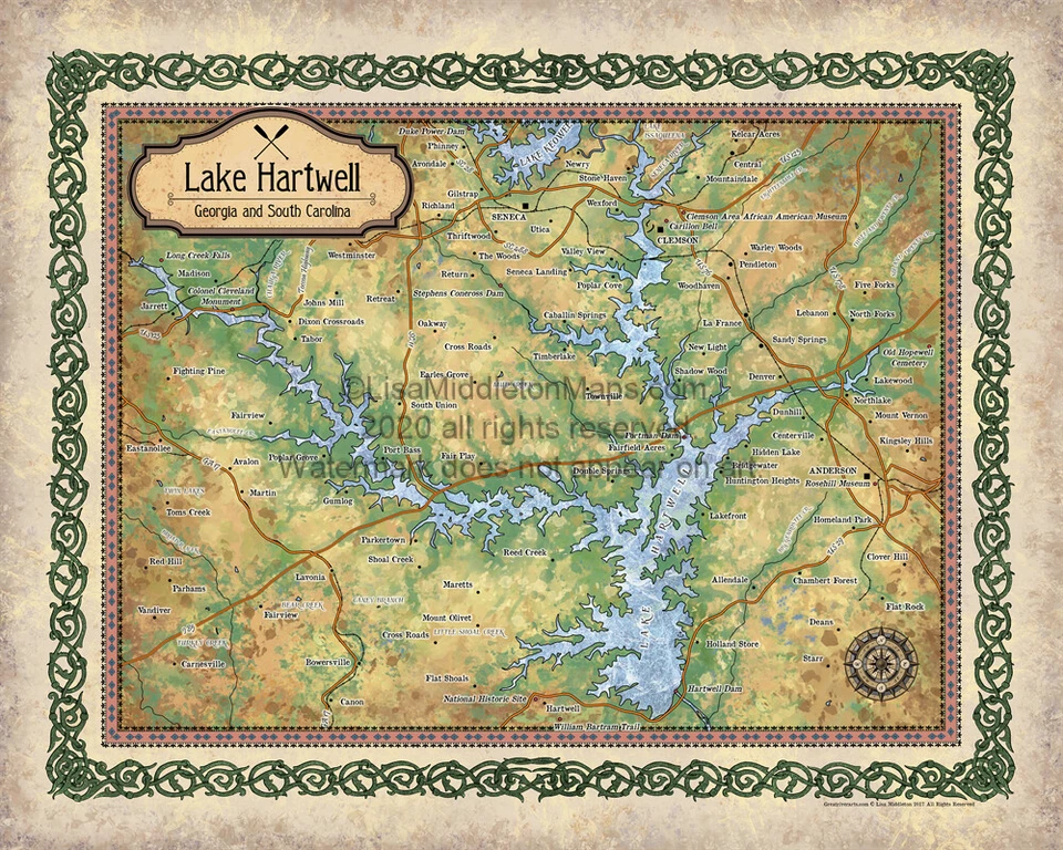 Póster con impresión artística de Lake Hartwell, Georgia Lakes decoración de pared regalo sin marco ~ envío gratuito Foto 3 de 3