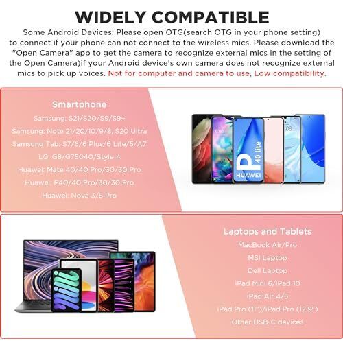 Wireless Lavalier Microphone for Android USB C Smartphone Tablet External Pink - Bild 6 von 6