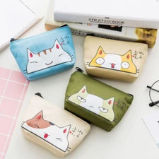 Women Coin Purse Wallet Card Holder Key Change Bag Mini Pouch Cute Cat Canvas