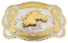 Horse Head Belt Buckle Gold Silver Two-Tone Western Rodeo Fashion Accessory New