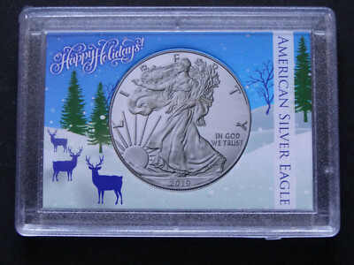 American Silver Eagle Frosty Case Snaplock Coin Holder 2X3 Deer Happy Holidays