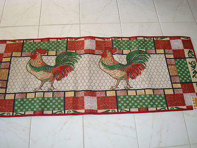 Tapestry Kitchen Rug Runner 24 x 60 Rooster Checkered Vine READ ...