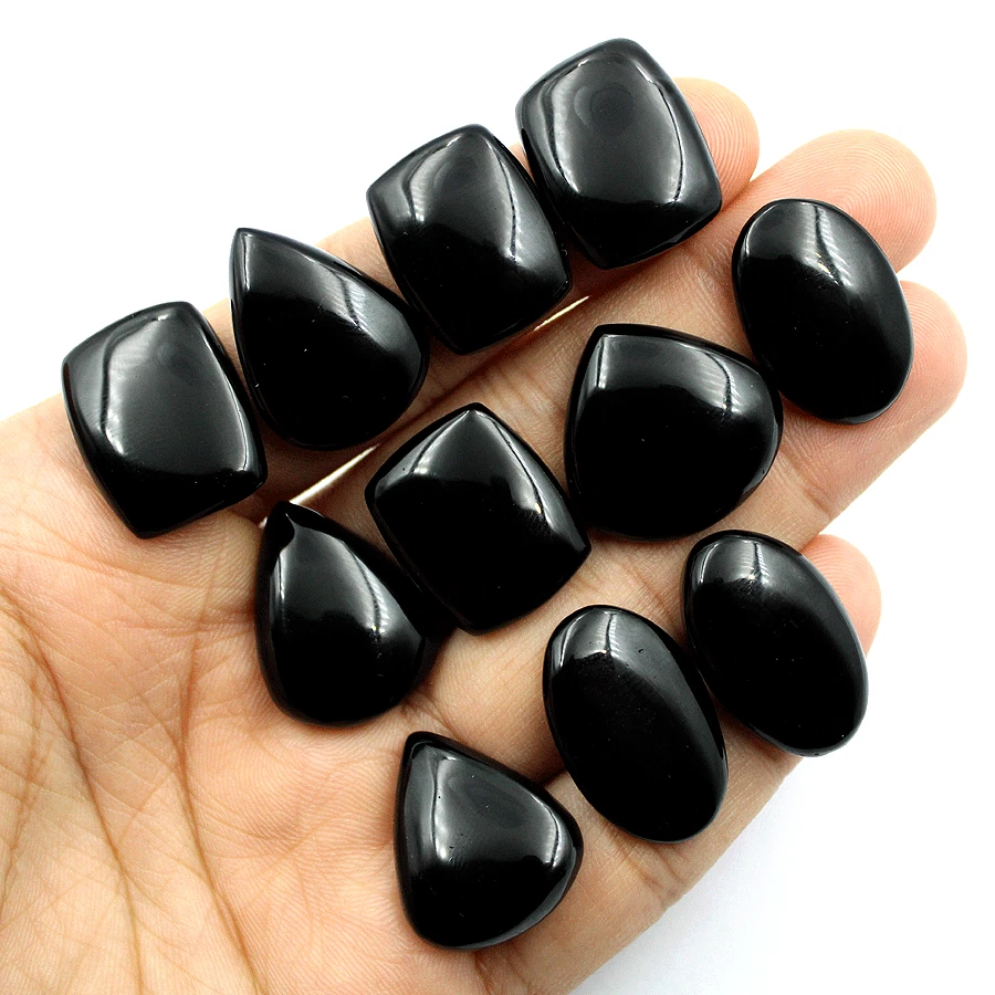 11 Pcs Natural Black Onyx Untreated 21mm 25.3mm Cabochon Loose Gemstones Lot