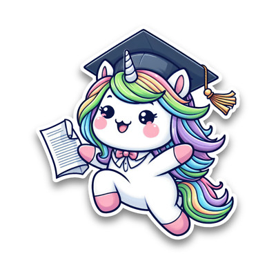 Graduation Animal Cute Unicorn Vinyl Sticker Decal Car Window Scrapbook 100x95mm