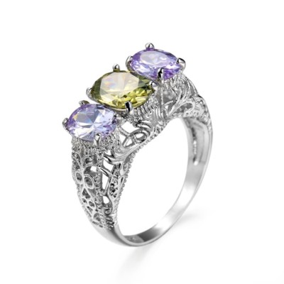 Sparking Oval Peridot Amethyst Cubic Zirconia Gems Silver Rings USA Sz 6-10