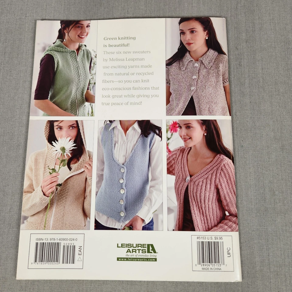 Leisure Arts Cardigans with a Conscience LEAPMAN Natural Recycled Yarns Sz S-3X - Image 2 of 3