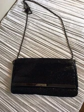 Olga Berg black mesh metal evening purse flap metal optional shoulder strap