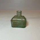 Antique Aqua Green Glass Ink Bottle Inkwell 19th Century Style Civil War Era
