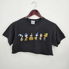 Junk Food Peanuts Crop Tee Shirt Women’s XS Black Charlie Browns Cropped Top
