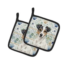 Caroline's Treasures White Black Jack Russell Terrier Sea Glass Pair Potholders