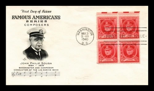 JOHN PHILIP SOUSA FAMOUS AMERICANS FDC SCOTT 880 BLOCK OF 4 ARTCRAFT US COVER