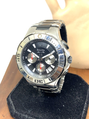 Bulova Men's Watch 98B013 Marine Star Quartz Chronograph Black Dial Silver Steel