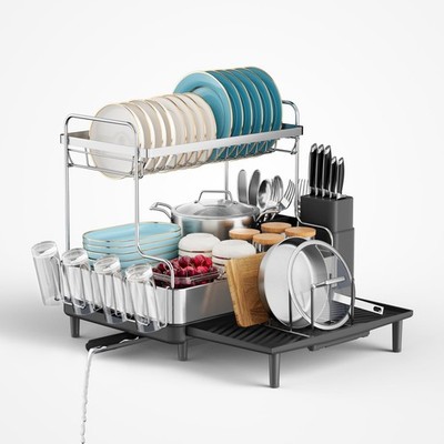 SUNLY 2 Tier Dish Drying Rack, Extra Large Dish Rack, Expandable Dish Racks f...