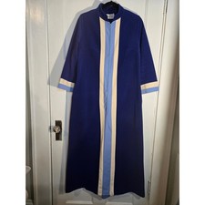 Vintage Vanity Fair Blue Striped Zip Front Robe Long Housecoat Size 14 Retro 70s