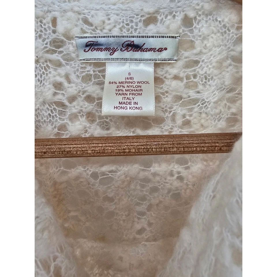 Suéter Tommy Bahama Crema Encaje Tejido Para Mujer Pequeño Lana Mezcla Mohair Italia Foto 2 de 3